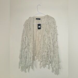 Cream Fringe Open Knit Cardigan